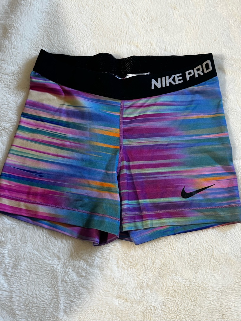 Nike Pro Multicolor Striped Bike Shorts - Purple, Blue, Pink